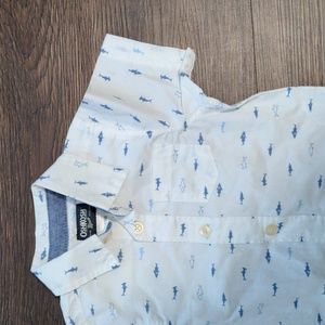 OSHKOSH B'gosh Size 12M White Short Sleeve Button Down Shirt with Sharks